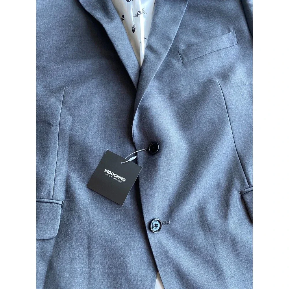 Indochino Luxury Mens Blazer 46L Gray Wool Yaletown 62 Sport Coat Skull Print
